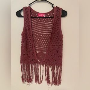 Bundle 3/$20 - Mauve Crochet Vest with Fringes